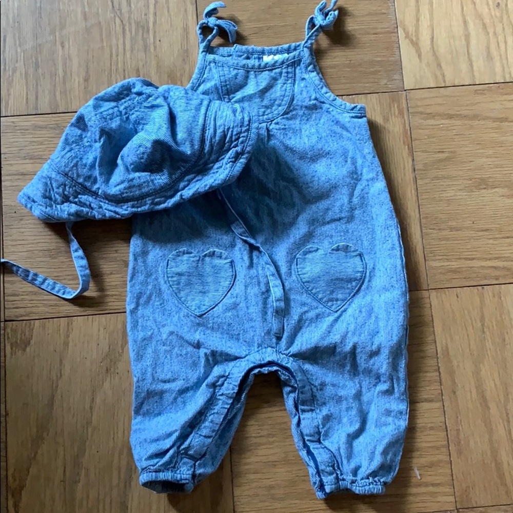 Hanna Andersson  denim overall hat set